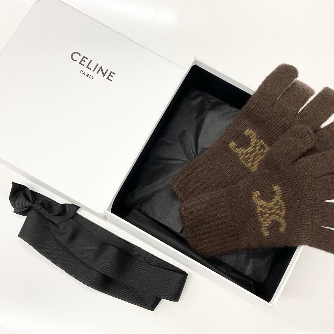 Celine Triomphe Monogram Gloves Brown