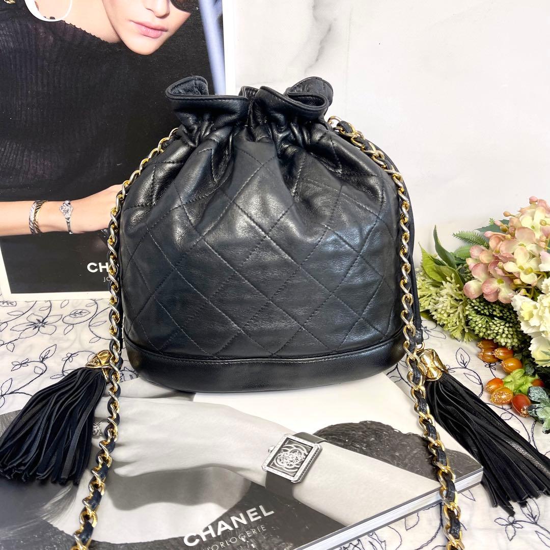 Chanel Drawstring Quilted Fringe Chain Shoulder — view 2