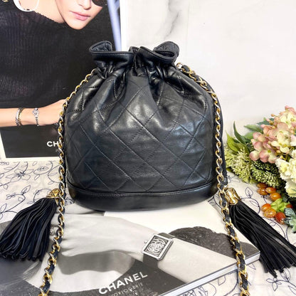 Chanel Drawstring Quilted Fringe Chain Shoulder — view 2