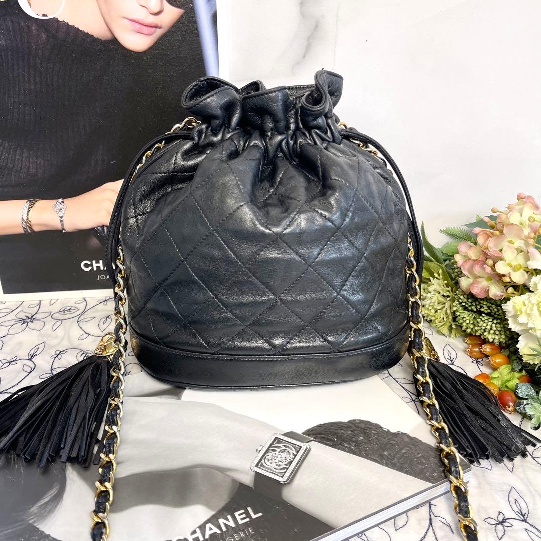 Chanel Drawstring Quilted Fringe Chain Shoulder — view 3