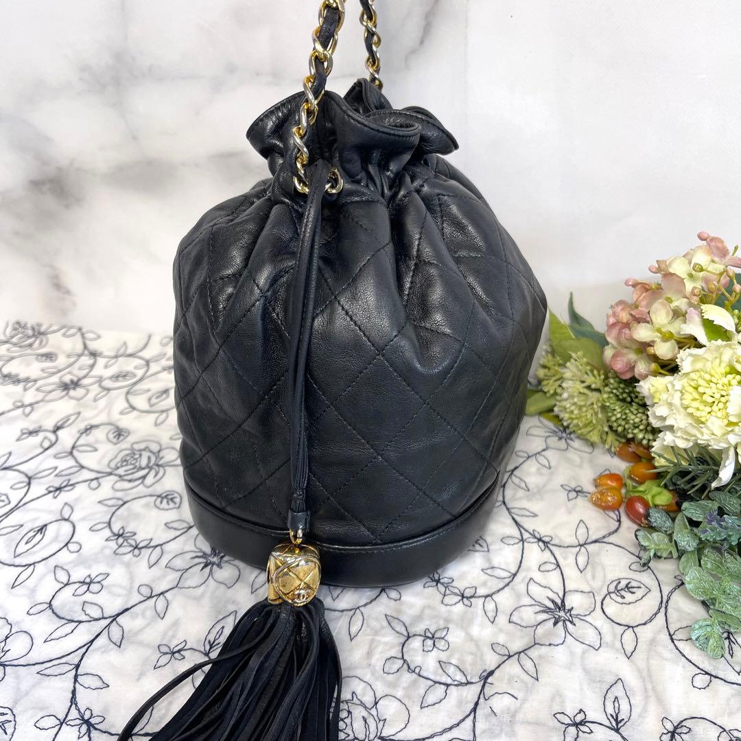 Chanel Drawstring Quilted Fringe Chain Shoulder — view 9