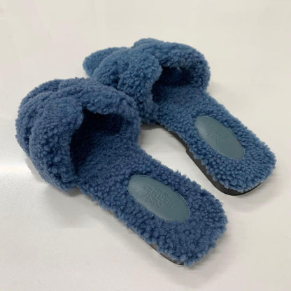 Hermes Oran Shearling Sandals Blue