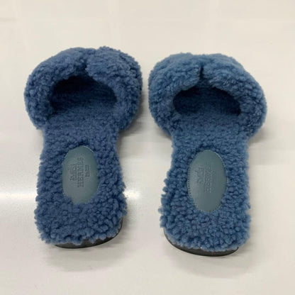 Hermes Oran Shearling Sandals Blue