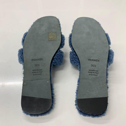 Hermes Oran Shearling Sandals Blue