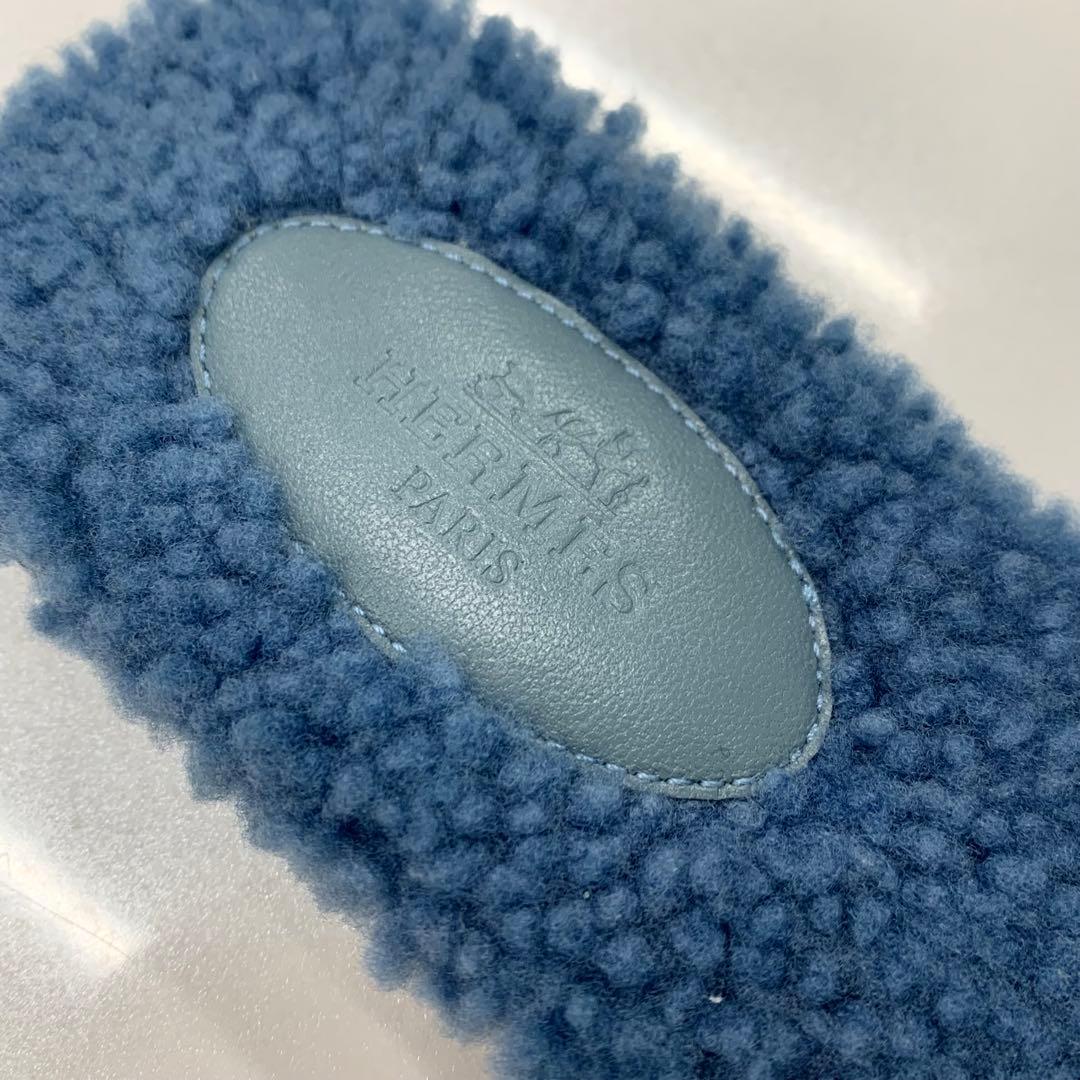 Hermes Oran Shearling Sandals Blue
