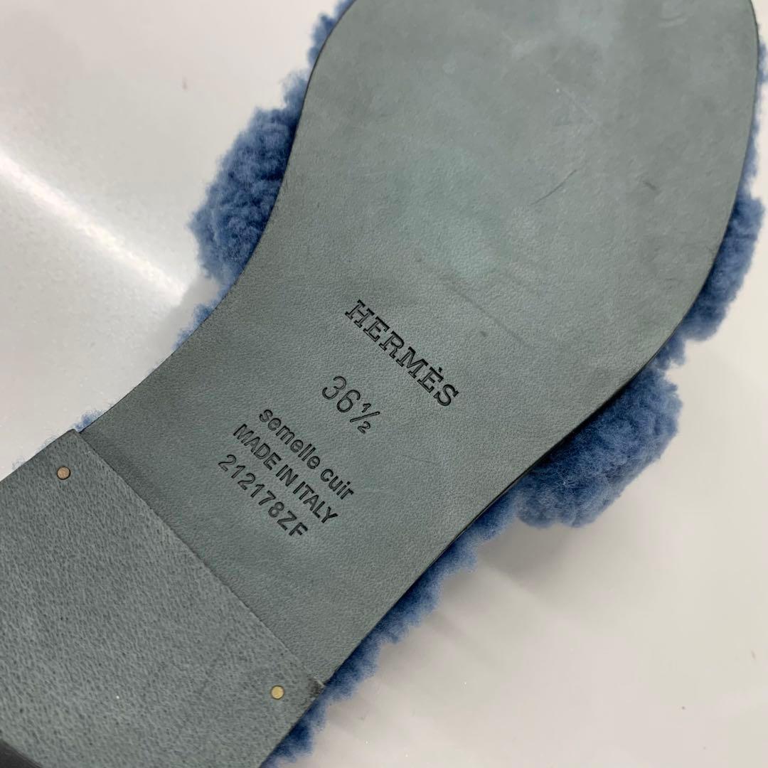 Hermes Oran Shearling Sandals Blue