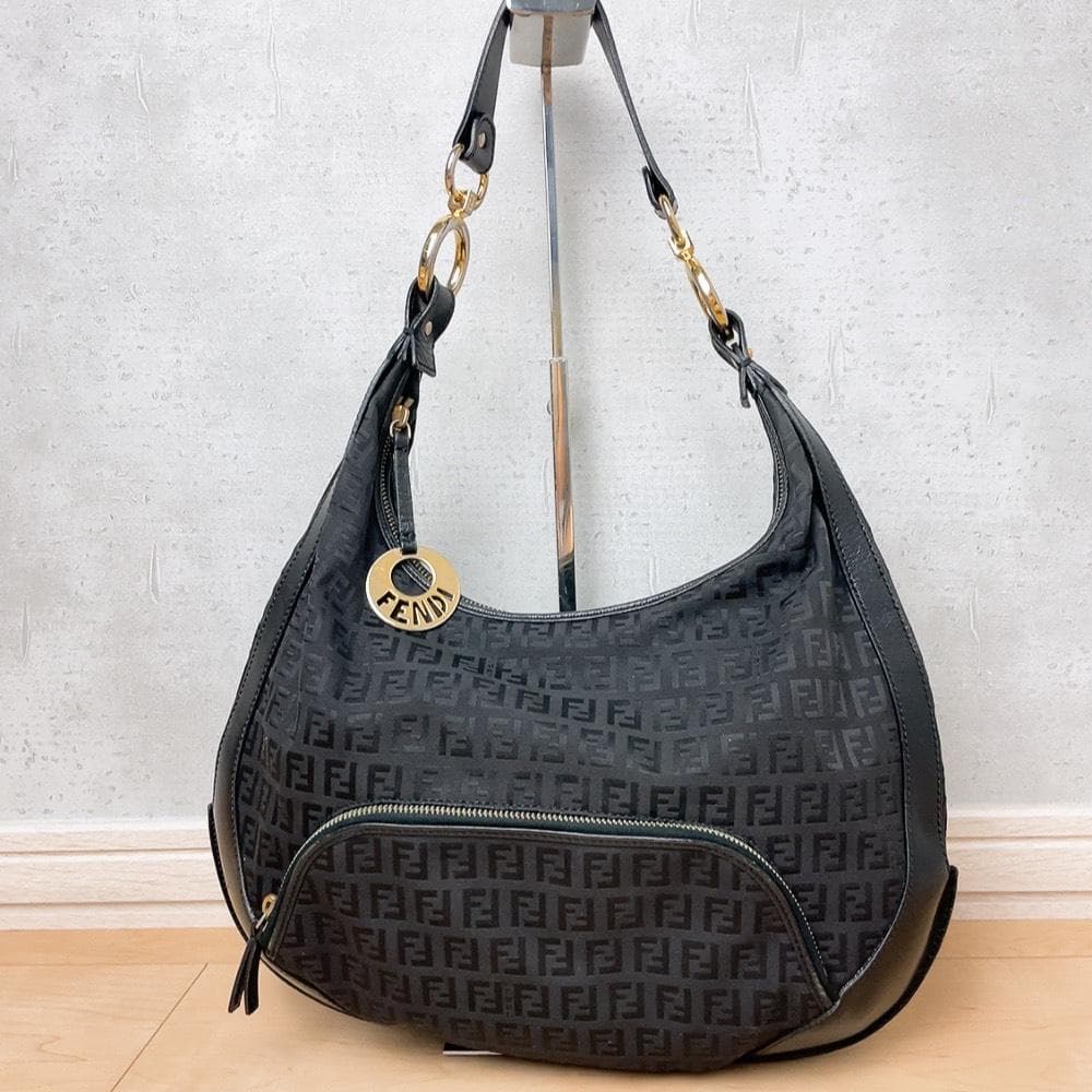 Fendi Zucchino Logo Charm Hobo Shoulder Bag Zucca — view 2