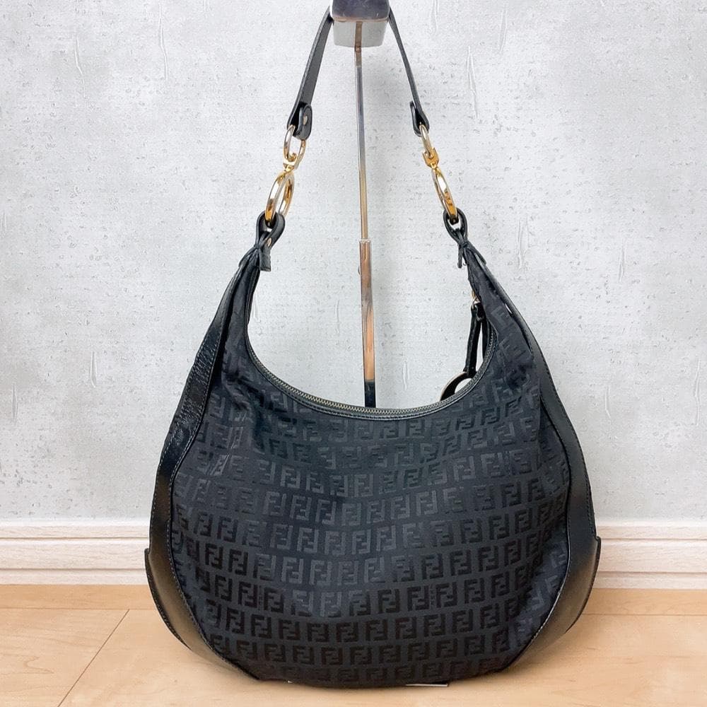 Fendi Zucchino Logo Charm Hobo Shoulder Bag Zucca — view 3