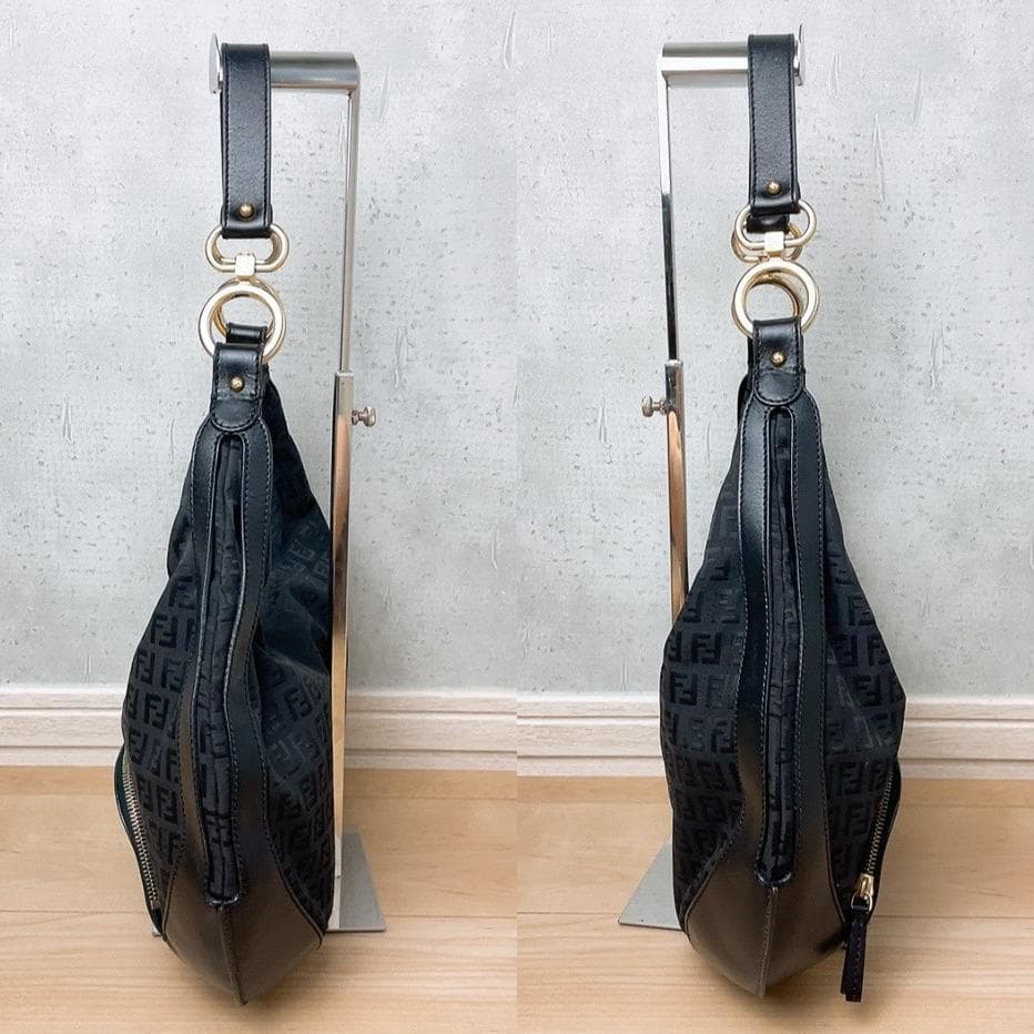 Fendi Zucchino Logo Charm Hobo Shoulder Bag Zucca — view 4