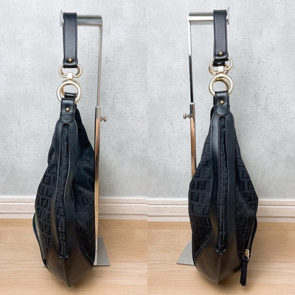 Fendi Zucchino Logo Charm Hobo Shoulder Bag Zucca — view 4