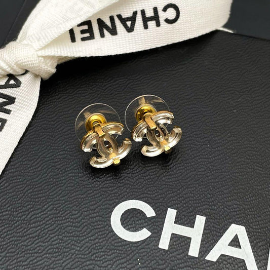 Chanel CC Logo Earrings Clear Icon Gold Coco