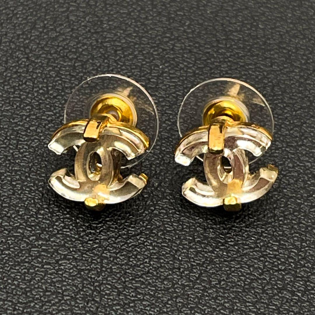 Chanel CC Logo Earrings Clear Icon Gold Coco — view 2