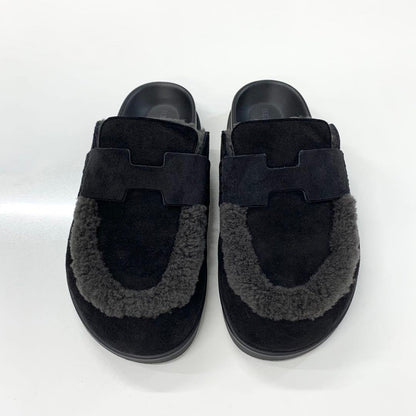 Hermes Go Suede Shearling Sandals Black — view 2