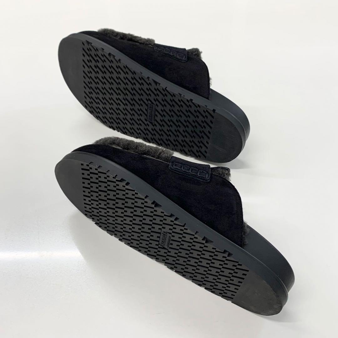 Hermes Go Suede Shearling Sandals Black — view 6