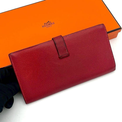 Hermes Bearn Souffle Red Fold Wallet Bifold Leather — view 2