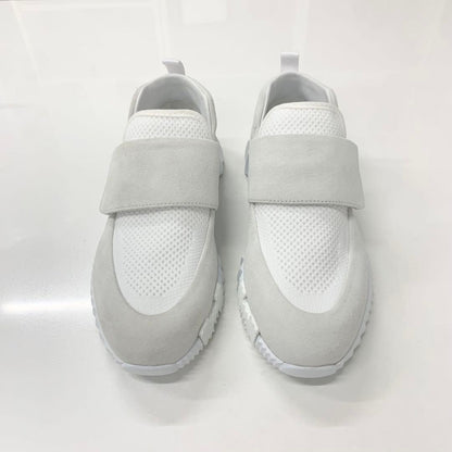 Hermes Suede Fabric Velcro Sneakers White
