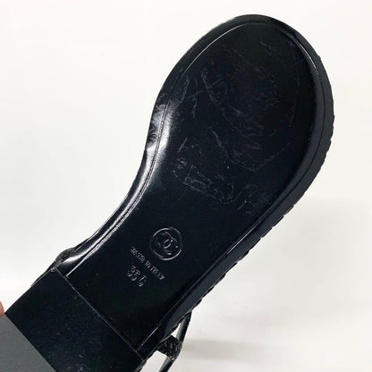 Chanel CC Logo Leather Chain Tweed Thong Sandals Black — view 8