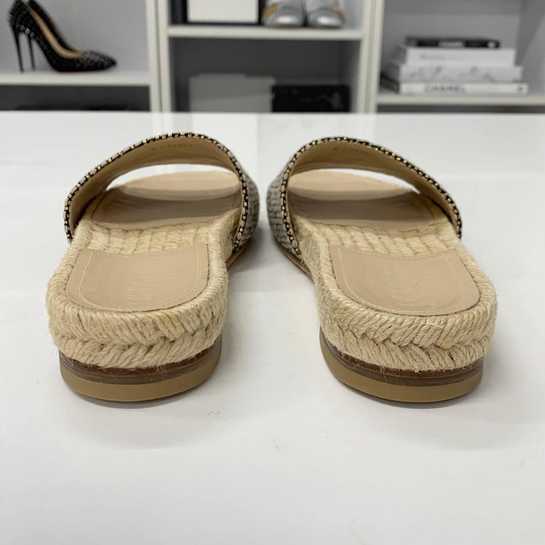 Chanel CC Logo Fabric Sandals Beige Gold — view 5