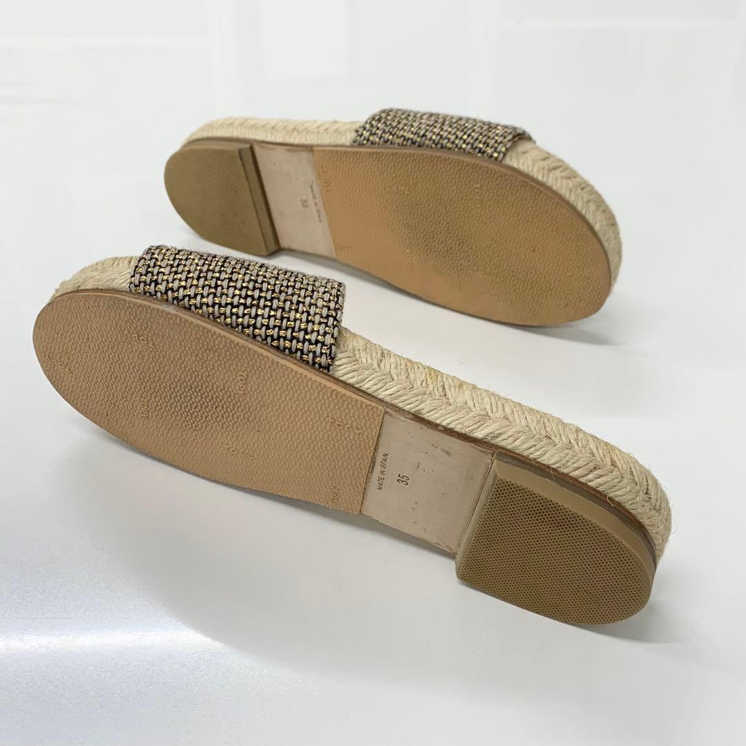 Chanel CC Logo Fabric Sandals Beige Gold — view 6