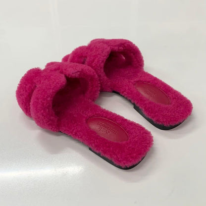 Hermes Oran Shearling Sandals Pink — view 4