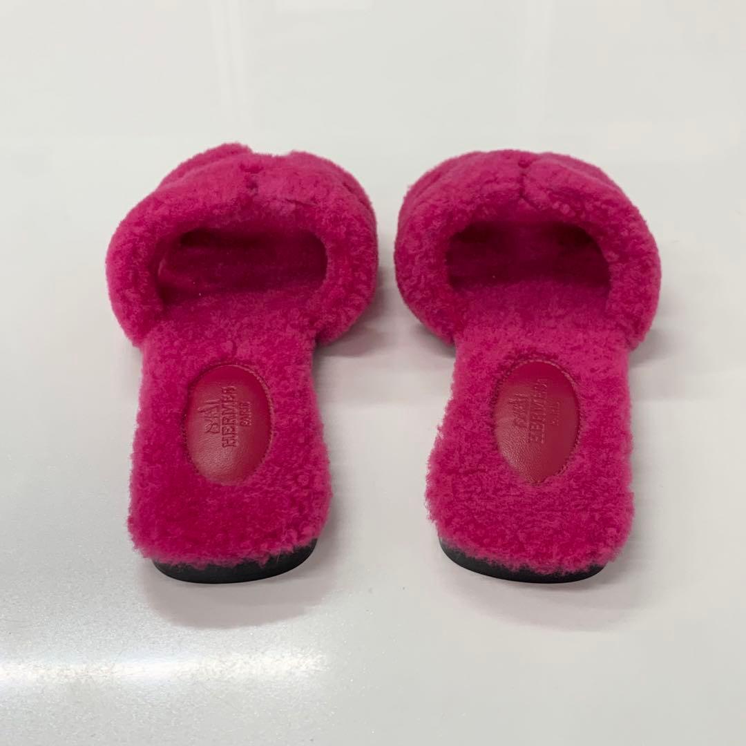 Hermes Oran Shearling Sandals Pink — view 5
