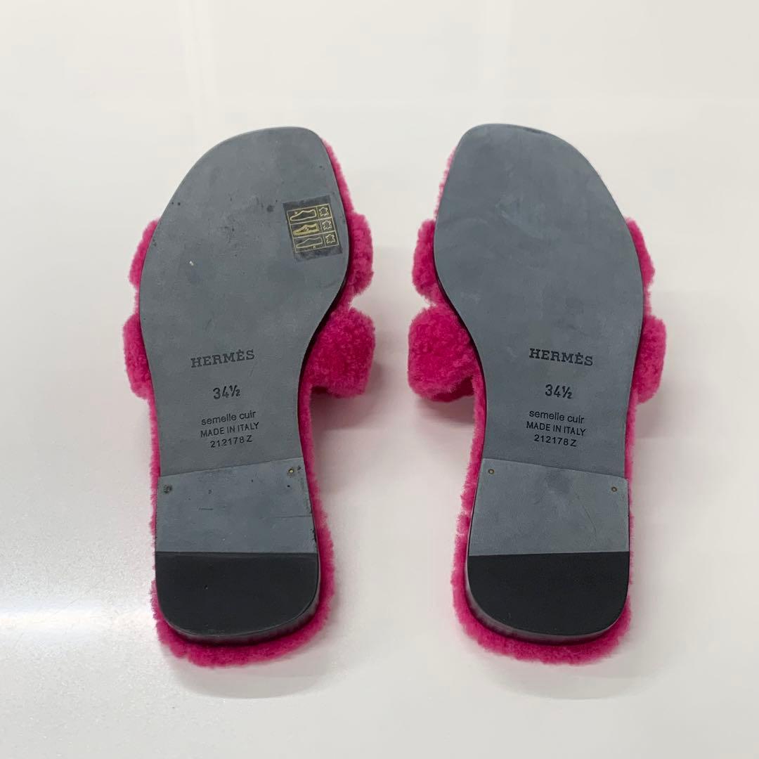 Hermes Oran Shearling Sandals Pink — view 6
