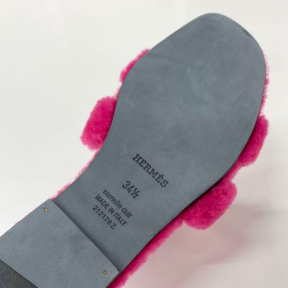 Hermes Oran Shearling Sandals Pink — view 8
