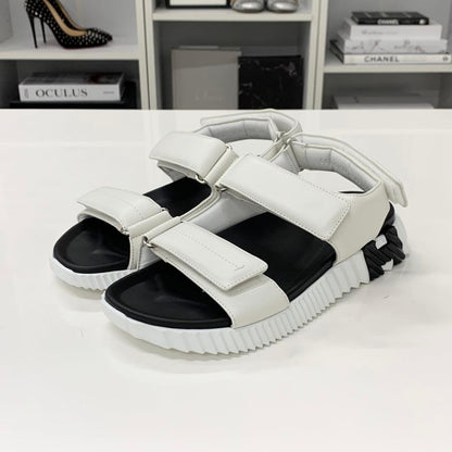 Hermes Junior Logo Leather Velcro Sandals White Black — view 3