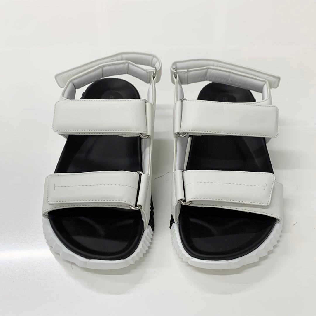 Hermes Junior Logo Leather Velcro Sandals White Black — view 4