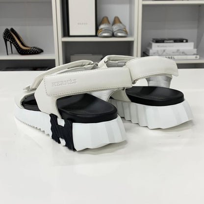 Hermes Junior Logo Leather Velcro Sandals White Black — view 5