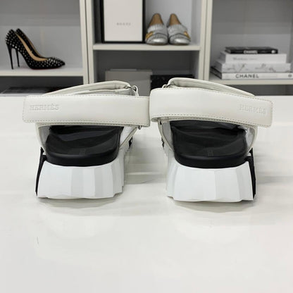 Hermes Junior Logo Leather Velcro Sandals White Black — view 6