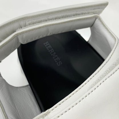 Hermes Junior Logo Leather Velcro Sandals White Black — view 8