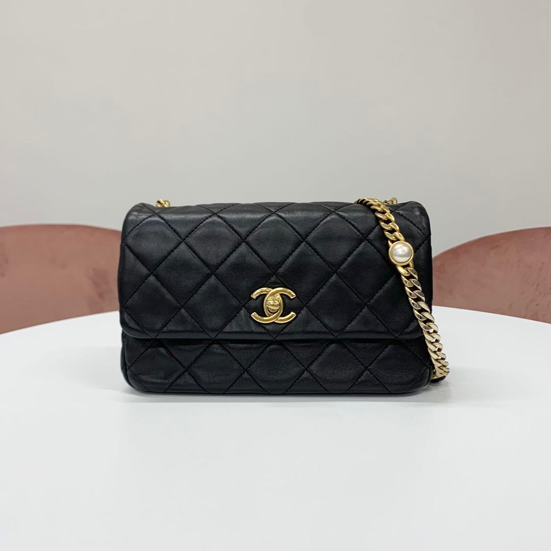 Chanel Quilted Lambskin Turnlock CC Logo Shoulder Bag
