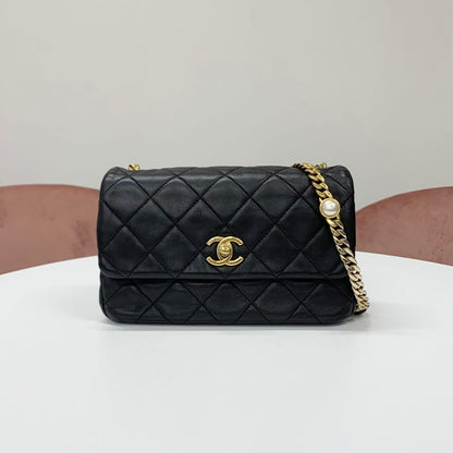 Chanel Quilted Lambskin Turnlock CC Logo Shoulder Bag
