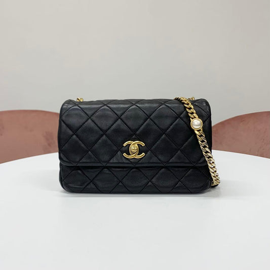 Chanel Quilted Lambskin Turnlock CC Logo Shoulder Bag