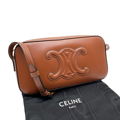Celine Leather Triomphe Logo Shoulder Hand Bag Brown