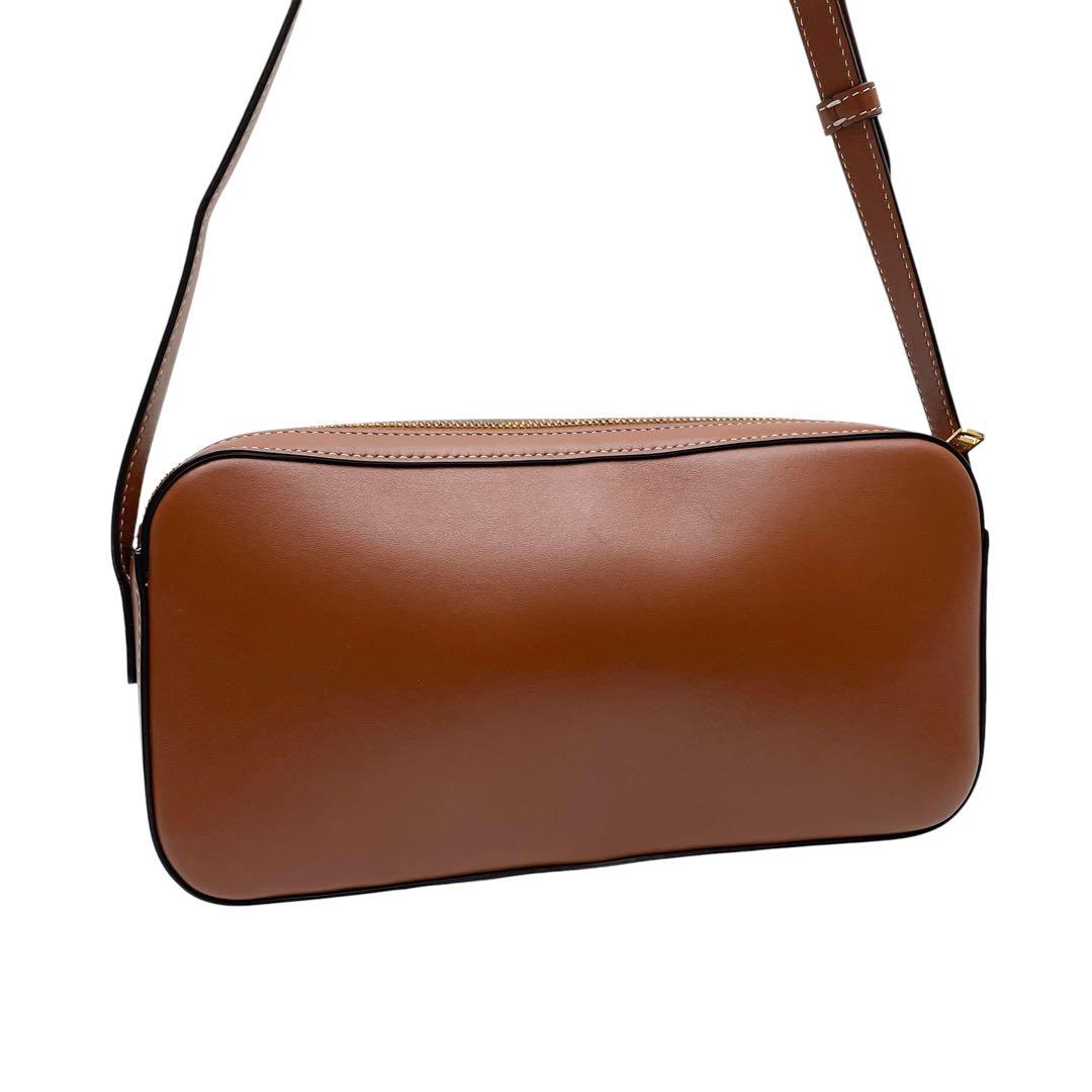 Celine Leather Triomphe Logo Shoulder Hand Bag Brown — view 2