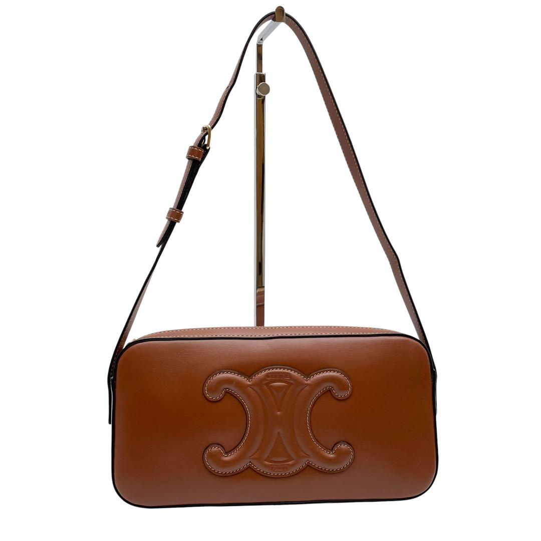 Celine Leather Triomphe Logo Shoulder Hand Bag Brown — view 3