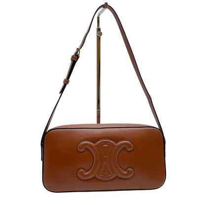 Celine Leather Triomphe Logo Shoulder Hand Bag Brown — view 3