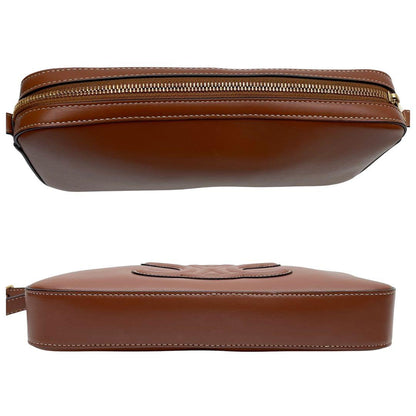 Celine Leather Triomphe Logo Shoulder Hand Bag Brown — view 5