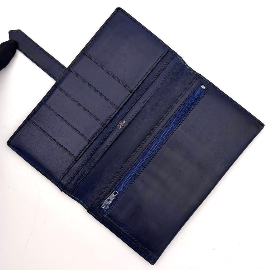 Hermes Bearn Classic Box Calf Navy Blue Wallet Bifold — view 3