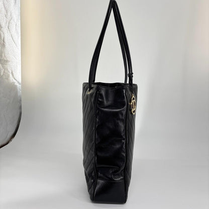 Chanel V-stitched Coco Charm Lambskin Black Tote Bag