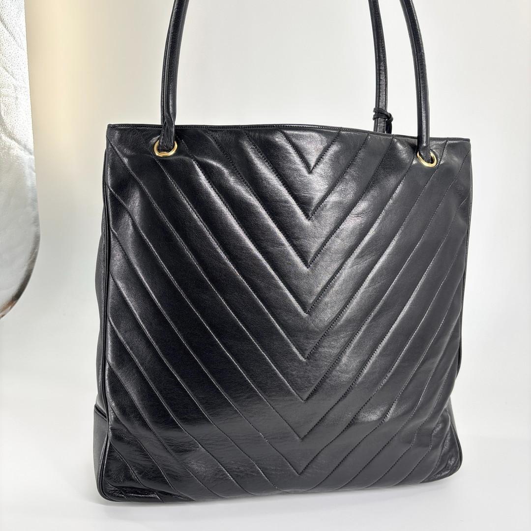 Chanel V-stitched Coco Charm Lambskin Black Tote Bag