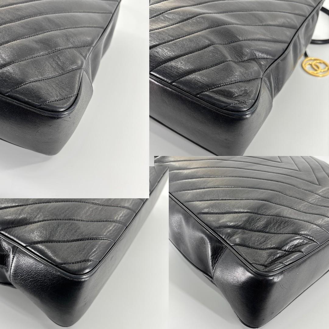 Chanel V-stitched Coco Charm Lambskin Black Tote Bag