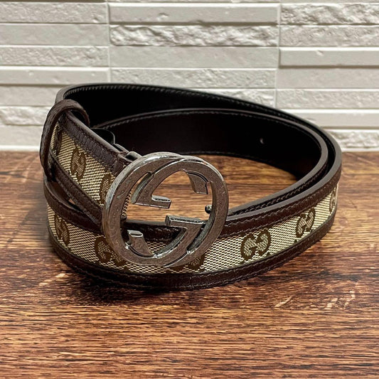 Gucci GG Interlocking G Buckle Belt Canvas Leather