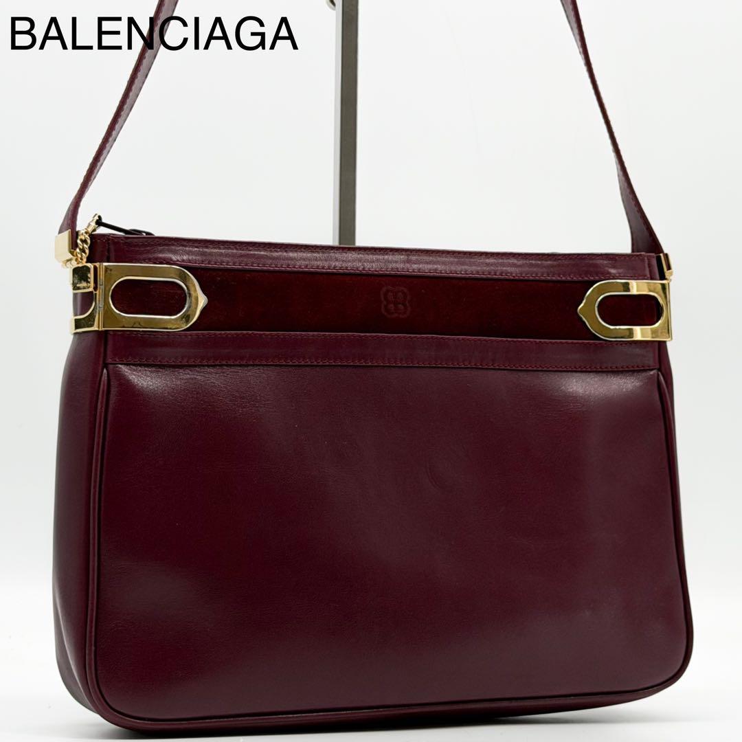 Balenciaga Suede Shoulder Bag Bordeaux Leather BB Logo