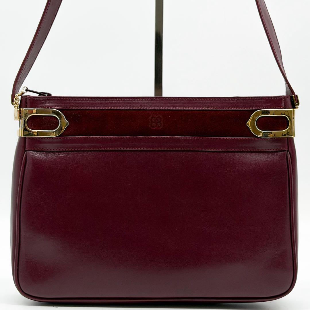 Balenciaga Suede Shoulder Bag Bordeaux Leather BB Logo — view 2