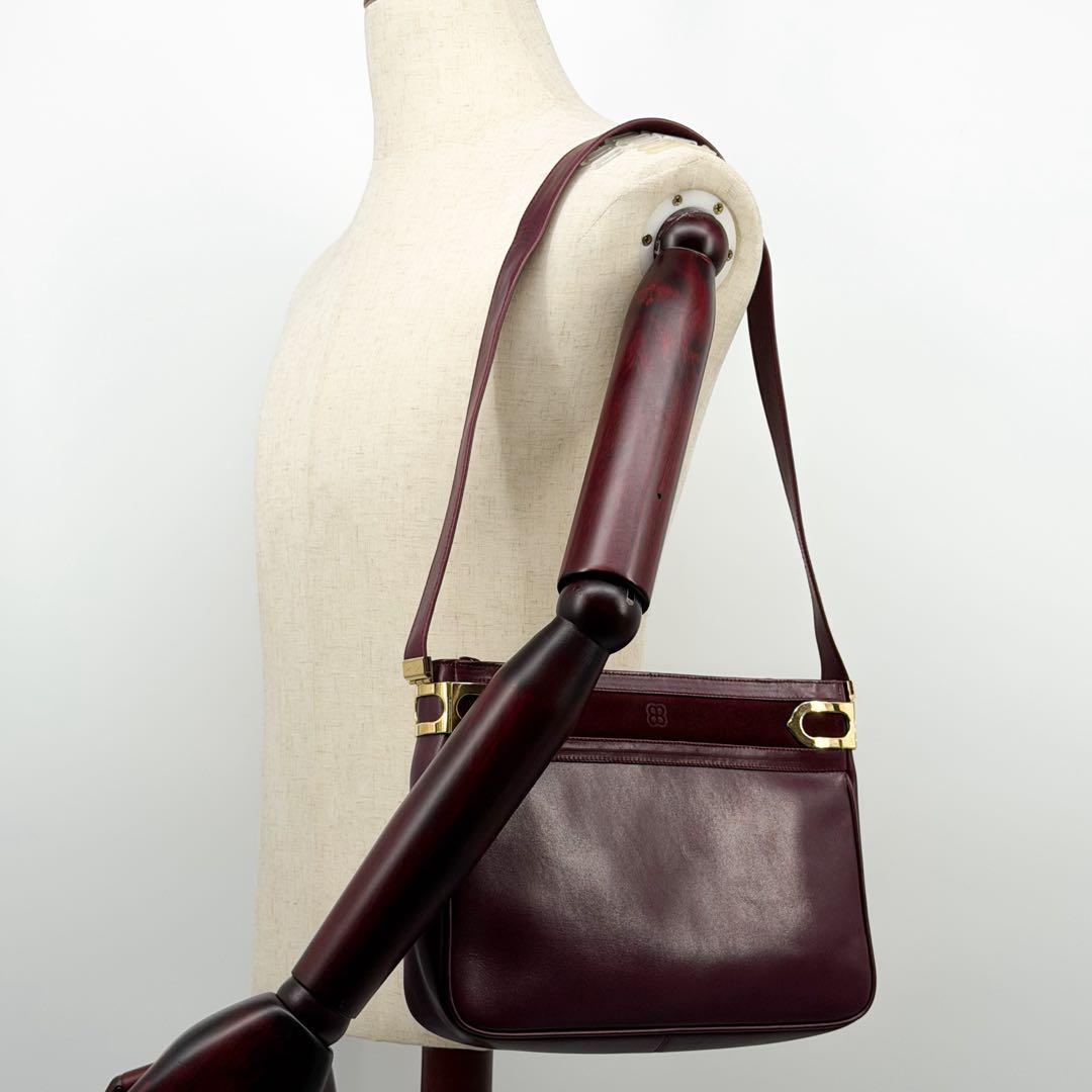 Balenciaga Suede Shoulder Bag Bordeaux Leather BB Logo — view 4