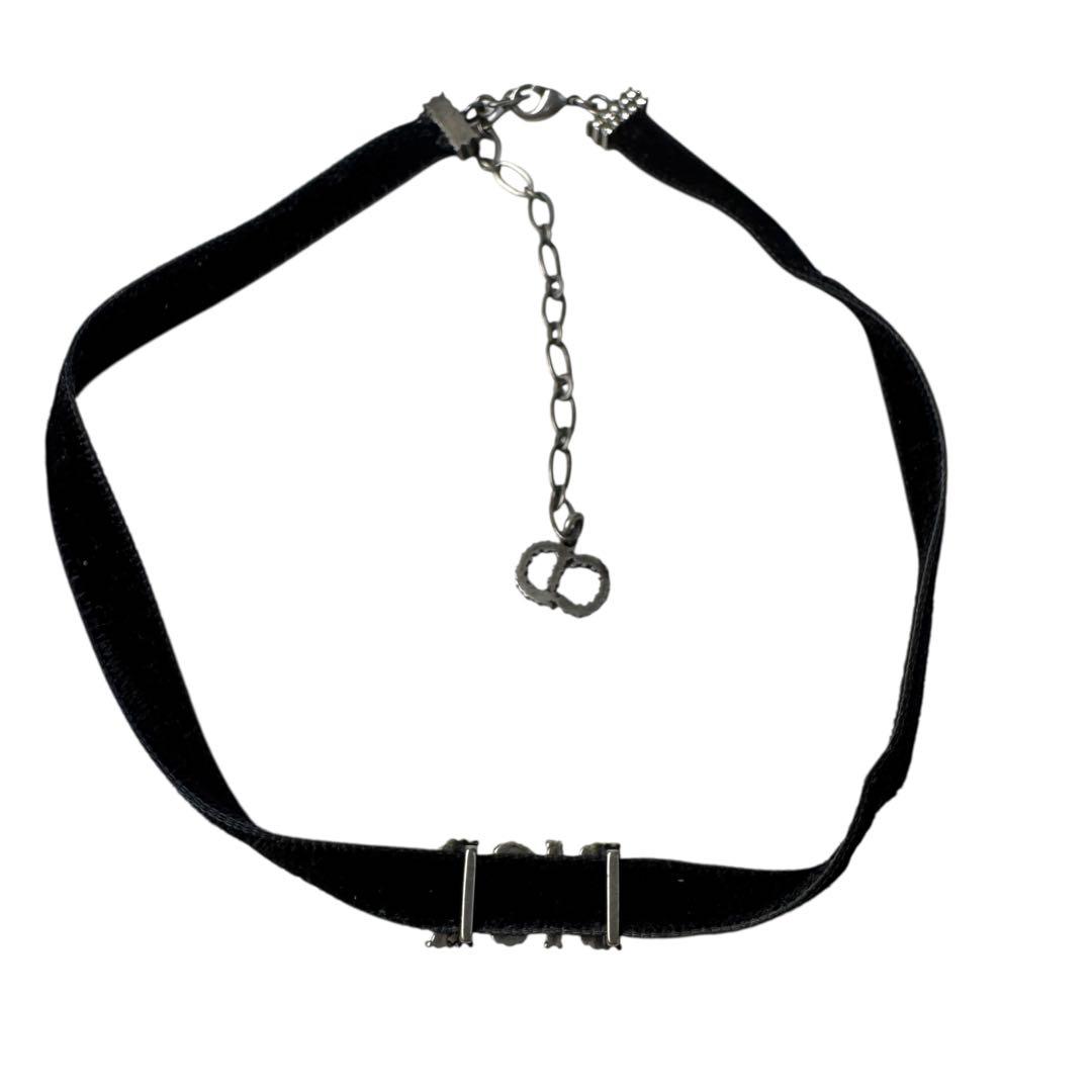 Dior Velvet Choker Crystal Logo Black Necklace — view 4