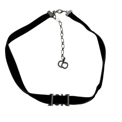 Dior Velvet Choker Crystal Logo Black Necklace — view 4